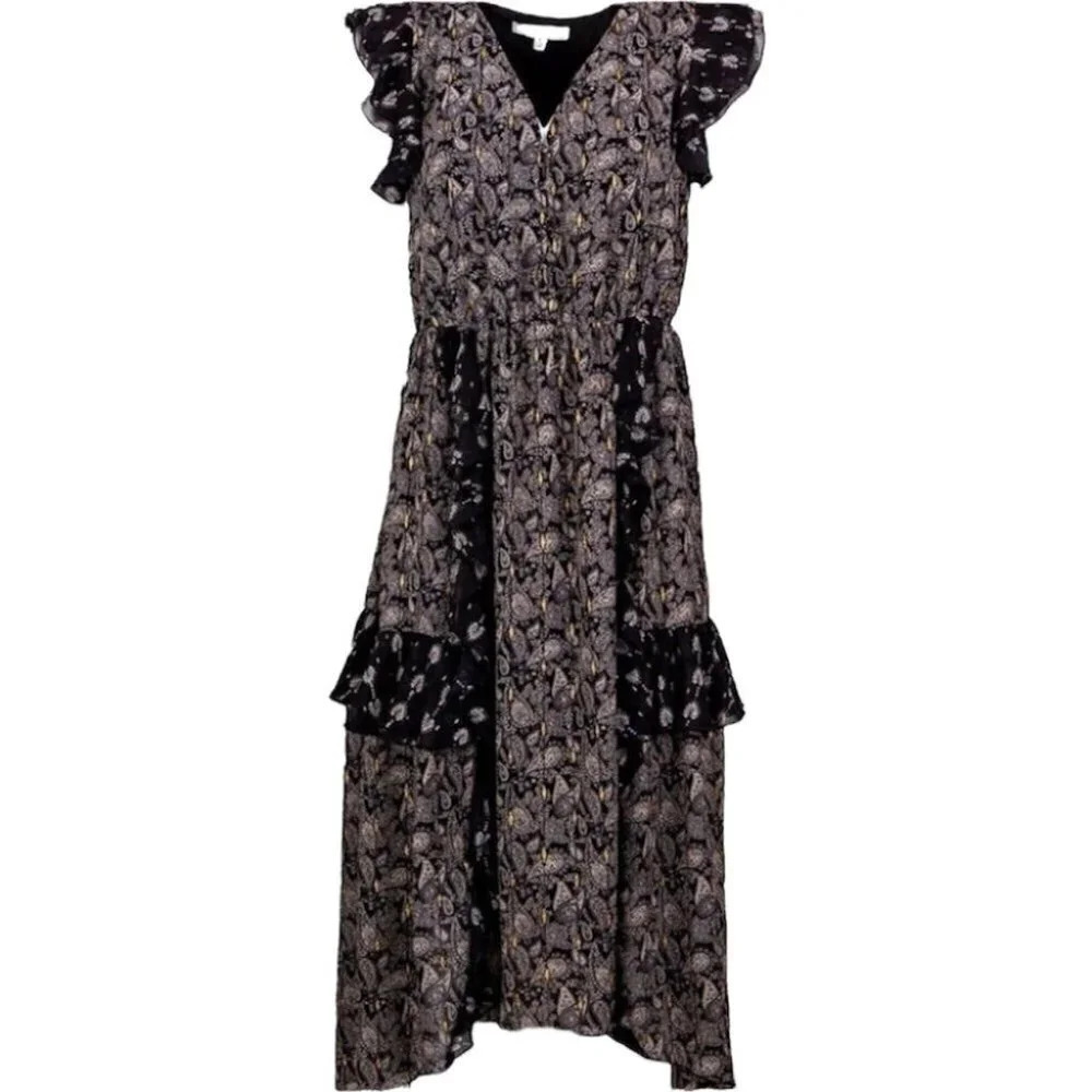 Senlis Paisley Moroccan Elaine Ruffle V-Neck Flutter Sleeve Dress Size Md NEW